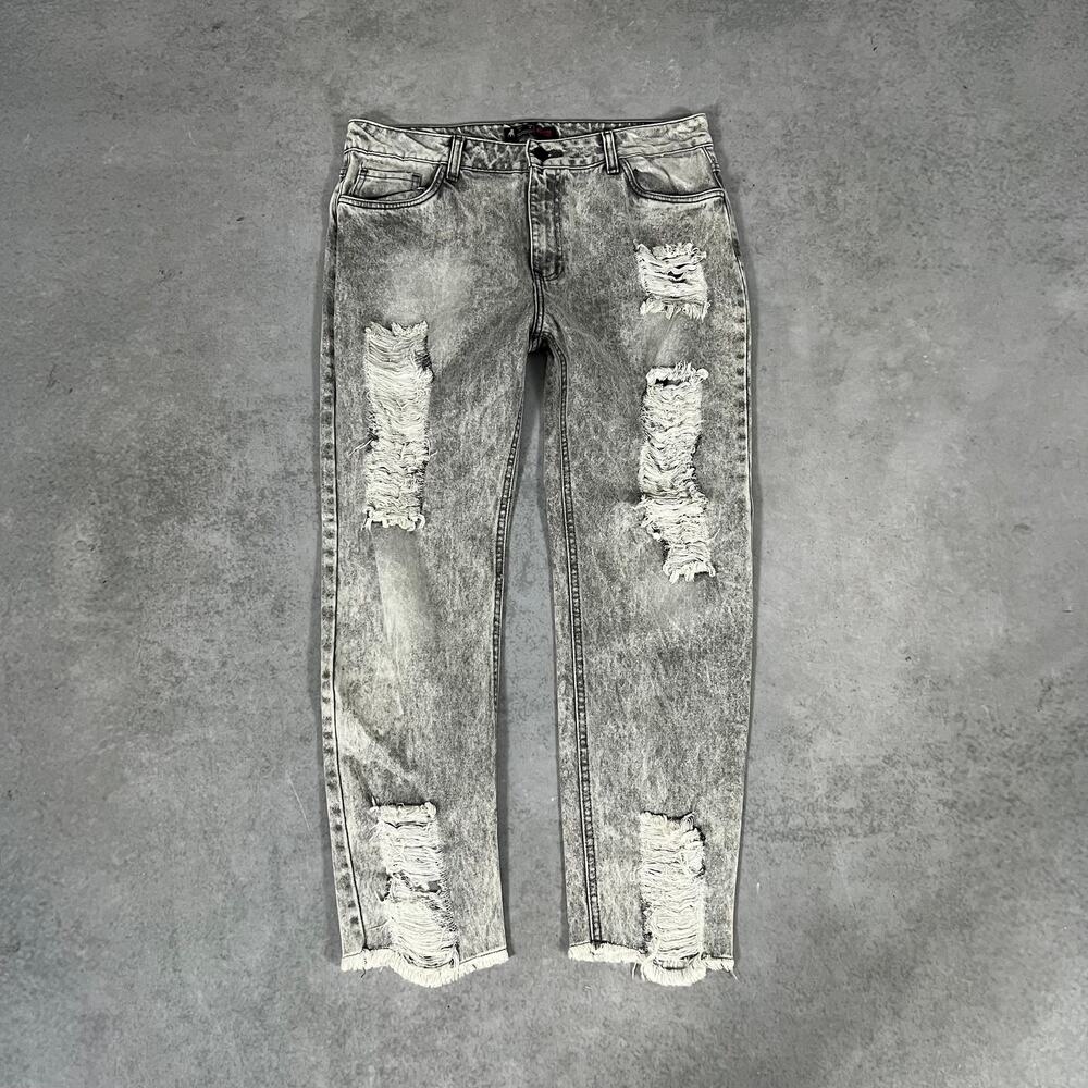 Slim Straight Mid Rise Cuidado Con El Perro Distressed Womens Denim Jeans Size 8